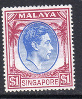 Malaya Singapore 1948-52 GVI $1 Blue & Purple Definitive, Perf. 17½x18, MNH, SG 28 (MS) - Singapour (...-1959)