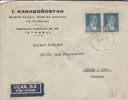TURQUIE AFFRANCHISSEMENT COMPOSE SUR LETTRE A EN TETE POUR LA FRANCE 1951 - Cartas & Documentos