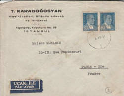 TURQUIE AFFRANCHISSEMENT COMPOSE SUR LETTRE A EN TETE POUR LA FRANCE 1951 - Brieven En Documenten