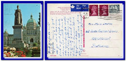 1974 Canada Postcard Victoria Statue QV Posted Vancouver To Scotland - Postgeschiedenis