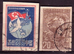 KOREA - North - 1951 - 1957 - Colombe, Globe,drapeau; Heroine Li-Soo-duk - 20,70wn Obl. Yv 40,42 - Corea Del Norte