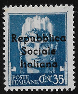 ITALIA R.S.I. - TERAMO-1944: Valore Nuovo Stl Da 35 C.turchino Con Soprastampa (NOT CERTIFICATE) - In Buone Condizioni. - Emissions Locales/autonomes