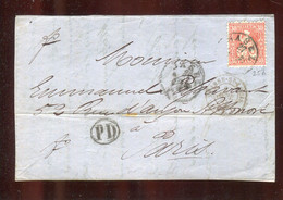 Schweiz / 1862 / Mi. 25 Einzelfrankatur Auf Briefvorderseite Nach Paris (4414) - Storia Postale
