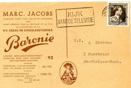 1955 1.20 Fr Kaart Van MARC JACOBS Cacao Chocolade BARONIE  + Slogan Kijk Naar De Televisie - Brieven En Documenten