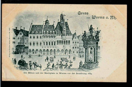 Ansichtskarte Gruss Aus Worms - Am Rathaus Mit Münze / Marktplatz - Um 1900 - Otros & Sin Clasificación