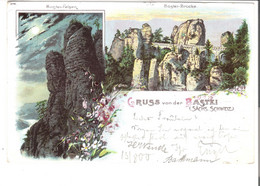 Grusss Von Der Bastei (sächs. Schweiz) - 2 Ansichten V. 1900 (45574) - Bastei (sächs. Schweiz)