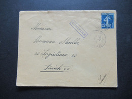 Frankreich 1915 Zensurbeleg 1.WK Auslandsbrief Von Belfort Nach Zürich Schweiz Mit Zensurstempel Ra1 Controle - Covers & Documents