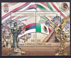 SERBIA  2021,  75  YEARS OF DIPLOMATIC RELATIONS WITH MEXICO,COAT OF ARMS,FLAG,BLOCK,MNH - Servië