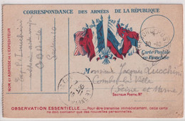 1916 - CARTE FM ILLUSTREE DRAPEAUX Du SP 10 => COMBS LA VILLE (SEINE ET MARNE) - FM-Karten (Militärpost)
