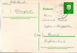BRD Amtliche Ganzsachen-Postkarte P37 WSt. "Heuss II (Medaillon, Kleiner Kopf" 10(Pf) Grün, TSt.14.8.60 OCHSENFURT - Postkaarten - Gebruikt