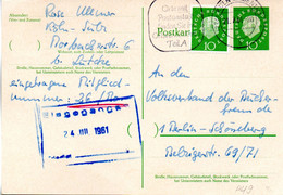 BRD Amtliche Ganzsachen-Postk. P37 ZF WSt. "Heuss II (Medaillon, Kleiner Kopf" 10(Pf) Grün, MWSt.21.7.61 KÖLN-LINDENTHAL - Postkaarten - Gebruikt
