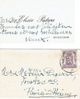 Ancienne Carte De Visite De Mr & Mme Élisée Pature Adressée à Mr & Mme Félix Duval, Instituteur Cal, Bois-d'Haine (1947) - Tarjetas De Visita