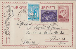 TURQUIE  :  ENTIER POSTAL . AVEC COMPlt D'AFFRt . POUR LA FRANCE . 1946 . - Ganzsachen