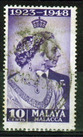 Malaya Malacca 1948 George VI Single 10c Silver Wedding Stamp In Fine Used - Malacca