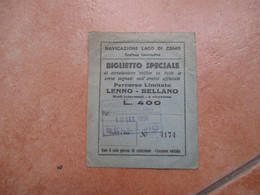 Navigazione LAGO Di COMO BIGLIETTO SPECIALE Percorso Limitato LERNNO BELLANO L.400 1956 - Europa