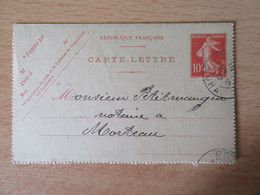 Entier / Carte-lettre Type Semeuse 10c - Plasne Vers Morteau - 1912 - Cartes-lettres