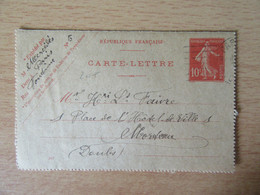 Entier / Carte-lettre Type Semeuse 10c - Paris Vers Morteau - 1913 - Cartes-lettres