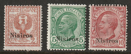 Italy Aegean Nisiro 1912 Sc 1-3 Egeo Nisiro Sa 1-3 MH* Some Crazed Gum - Egeo (Nisiro)