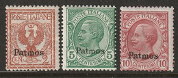 Italy Aegean Patmo 1912 Sc 1-3 Egeo Patmo Sa 1-3 MH* Some Crazed Gum - Egeo (Patmo)