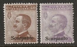 Italy Aegean Scarpanto 1912 Sc 7-8 Egeo Scarpanto Sa 6-7 MH* Some Crazed Gum - Egée (Scarpanto)