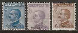 Italy Aegean Stampalia 1912 Sc 6-8 Egeo Stampalia Sa 5-7 MH* Some Crazed Gum - Egée (Stampalia)