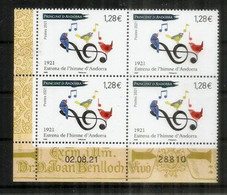 2021.Centenaire De L'Hymne Nationale Andorran "Le Grand Charlemagne". Bloc De 4 Neufs ** Coin Daté - Unused Stamps