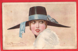 ART DECO S BOMPARD FASHION GLAMOUR  WOMAN WITH LARGE HAT - Bompard, S.