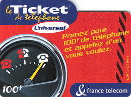 Carte Prépayée France Telecom Ticket De Téléphone Universel 100 Francs Carte Téléphonique 31/01/2003 - FT Tickets