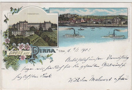 Litho Gruss Aus PIRNA A. ELBE, Gel. 1902, Verlag Gebr. Metz Kunstverlagsanstalt Tübingen, Gute Erhaltung - Pirna