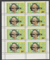 Tanzania 1985 Queen Mother 20s In Complete SPECIMEN Sheet Of 8 With Double Perforations - Swaziland (1968-...)