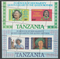 Tanzania 1985 Queen Mother The Two M/sheets Se-tenat From Uncut Archive Sheet Showing Several Oblique Misplaced Perforat - Swaziland (1968-...)