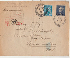 FRANCER1 LETTRE RECOMMANDEE AFFRANCHIE N° 414A + N° 581 - OBLITEREE CAD  PARIS  1943 - ....-1949