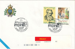 REPUBBLICA SAN MARINO BUSTA CON ANNULLO 'CENTENARIO MORTE SIGISMONDO CASTROMEDIANO - LECCE' 2.12.1995 - SASSONE 930/1349 - Storia Postale