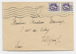 FRANCE MARIANNE ALGER 1FR VIOLET PAIRE LETTRE PARIS X 27 AVRIL 1945 AU TARIF - 1944 Coq Et Marianne D'Alger