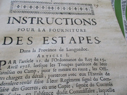 Instruction Pour La Fourniture Des Estapes Militaires Dans La Province Du Languedoc Montpellier 5/3/1719 - Decreti & Leggi