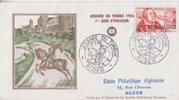 FDC + Lettre Journée Du Timbre 56 Obl. Alger Le 17.3.56 Sur N° 333 (François De Tassis) - FDC