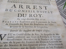 Arrest Conseil D'état Du Roi 22/05/1719 Règlement Contrôle Des Baux De Boucherie Provinces Languedoc - Wetten & Decreten