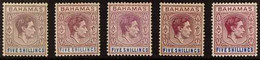 1938-52 5s Lilac Or Purple And Blue, Five Different Listed Shades Or Papers, SG 156 Plus 156b/156e, Fine Mint, The 1938  - Autres & Non Classés