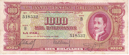 BILLETE DE BOLIVIA DE 1000 BOLIVIANOS DEL AÑO 1945 SERIE B CALIDAD MBC (VF) (BANKNOTE) - Bolivia