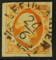 1852 15c Deep Orange-yellow Imperf, NVPH 3, Fine Used With Near Complete "LEEUWARDEN" Small Figures Cancellation, Four G - Autres & Non Classés