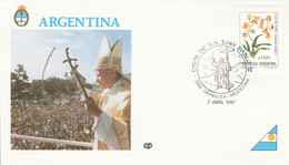 ARGENTINE FDC 1987 VISITE PAPE JEAN PAUL A MENDOZA - Cartas & Documentos