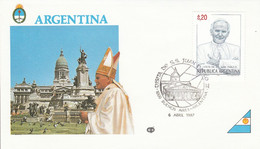 ARGENTINE FDC 1987 VISITE PAPE JEAN PAUL A BUENOS AIRES - Covers & Documents