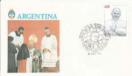 ARGENTINE FDC 1987 VISITE PAPE JEAN PAUL A VILLA CHINA - Covers & Documents