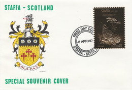 Staffa 1976 Western Meadowlark (Female) £8 Value Perforated & Embossed In 23 Carat Gold Foil On Souvenir Cover With Firs - Local Issues