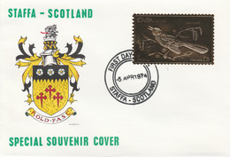 Staffa 1976 Mockingbird (Female) £8 Value Perforated & Embossed In 23 Carat Gold Foil On Souvenir Cover With First Day C - Local Issues