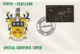 Staffa 1976 Robin (Female) £8 Value Perforated & Embossed In 23 Carat Gold Foil On Souvenir Cover With First Day Cancel - Local Issues