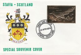 Staffa 1976 Road Runner (Female) £8 Value Perforated & Embossed In 23 Carat Gold Foil On Souvenir Cover With First Day C - Local Issues