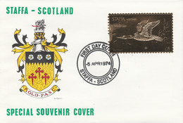 Staffa 1976 Common Loon (Female) £8 Value Perforated & Embossed In 23 Carat Gold Foil On Souvenir Cover With First Day C - Local Issues