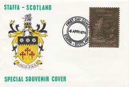 Staffa 1976 California Valley Quail (Male) £8 Value Perforated & Embossed In 23 Carat Gold Foil On Souvenir Cover With F - Local Issues