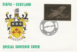 Staffa 1976 Alaska Willow Ptarmigan (Female) £8 Value Perforated & Embossed In 23 Carat Gold Foil On Souvenir Cover With - Local Issues